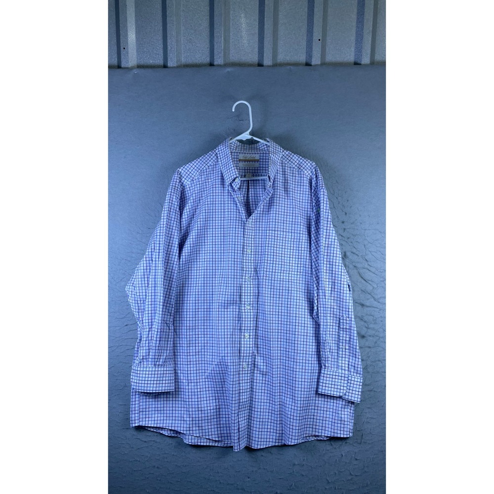 Gold Label Roundtree & Yorke Shirt Mens 17 33 Purple Plaid Excellent Non-Iron